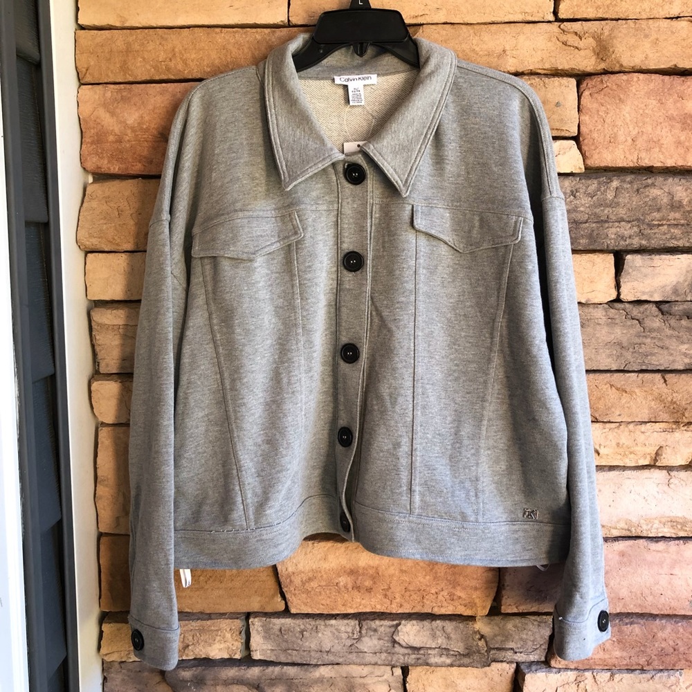 Calvin Klein grey button down casual collared jacket top NWT XL